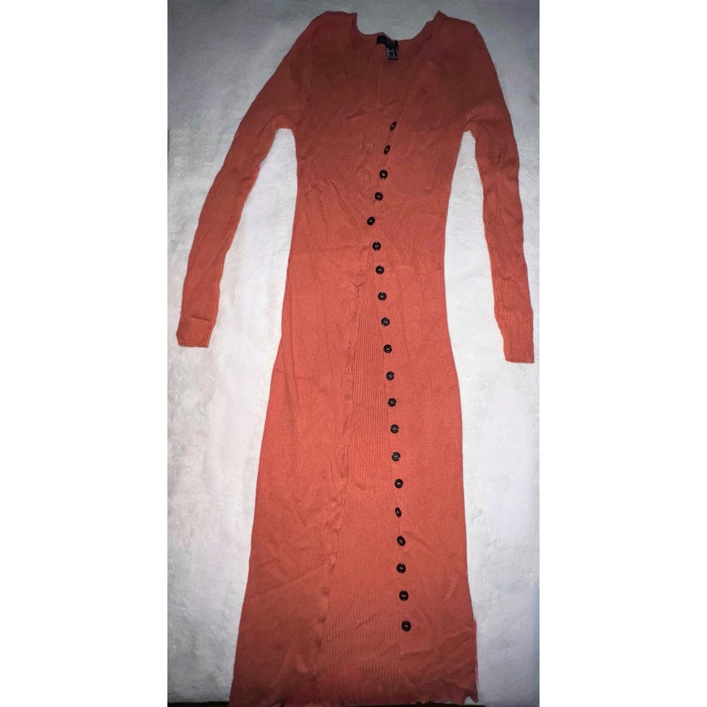 Orange/pinkish ribbed button down maxi dress - Picture 2 of 4